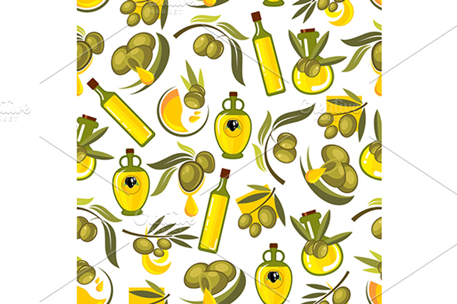 Olive oil and bottles pattern in Patterns - product preview 8
