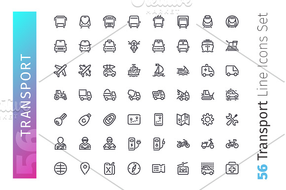 Transport Line Icons Set in Line Icons - product preview 1