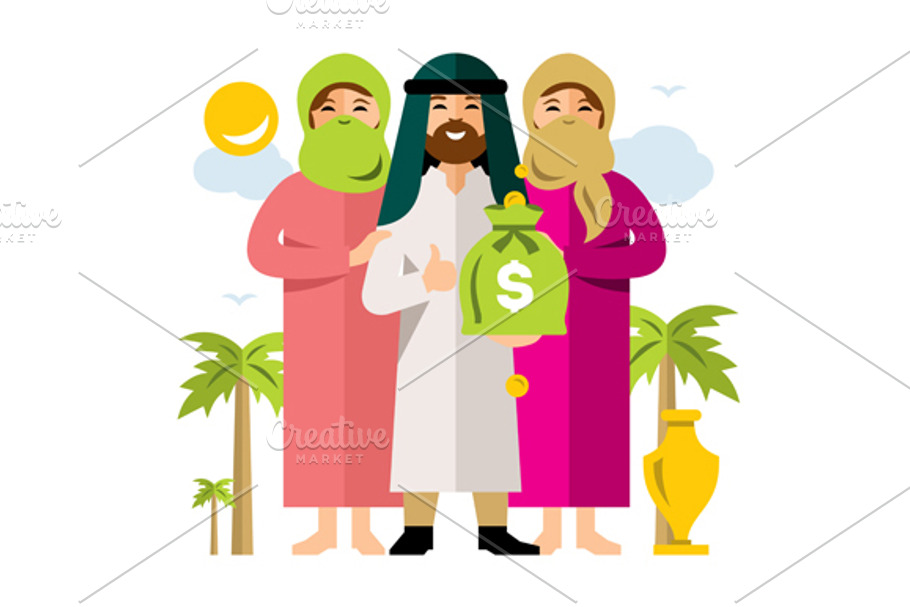 Polygamy. Saudi man and his harem