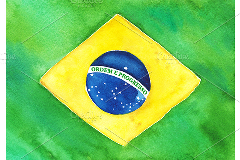 Watercolor Brazil Brazilian flag in Illustrations - product preview 8