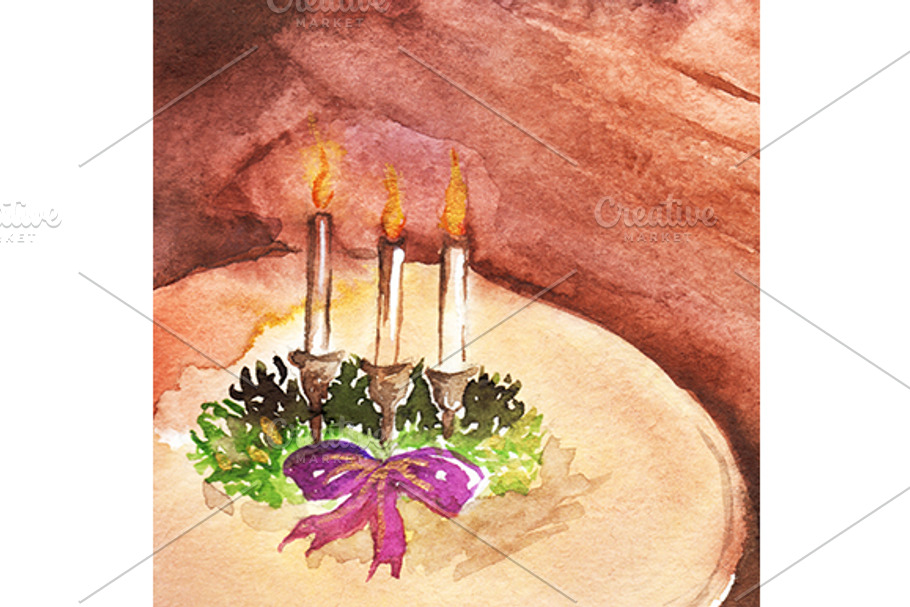 Watercolor candle holder Christmas in Illustrations - product preview 8
