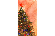 Watercolor Christmas tree with star