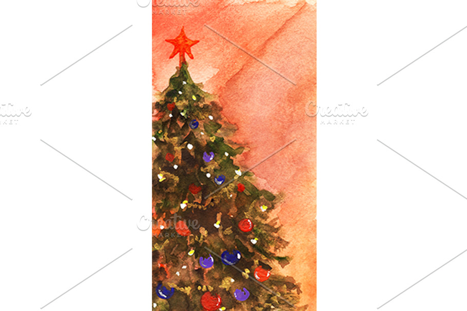 Watercolor Christmas tree with star in Illustrations - product preview 8