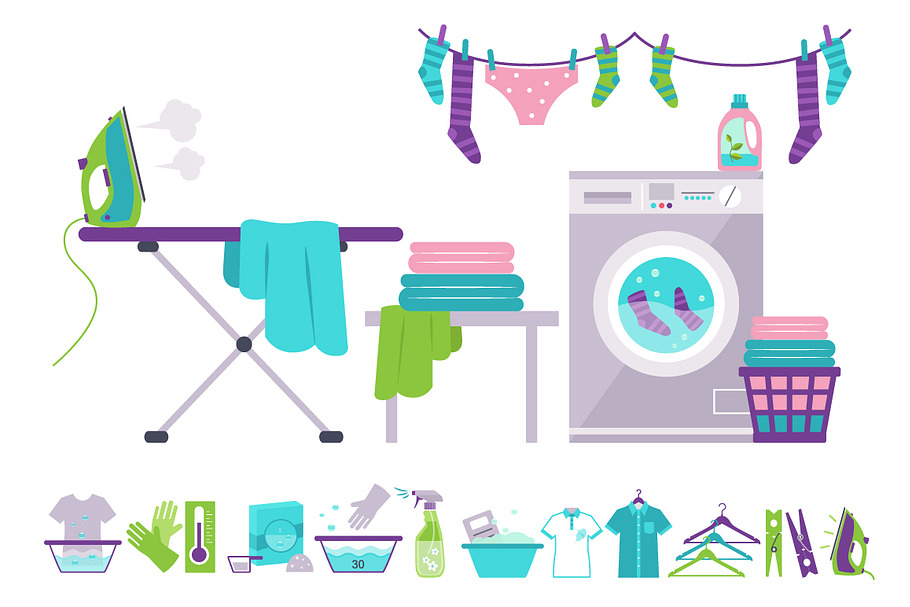 Washing and Laundry Icons in Illustrations - product preview 8