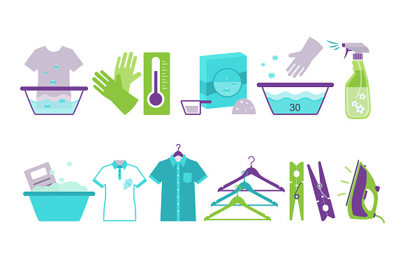 Washing and Laundry Icons in Illustrations - product preview 1