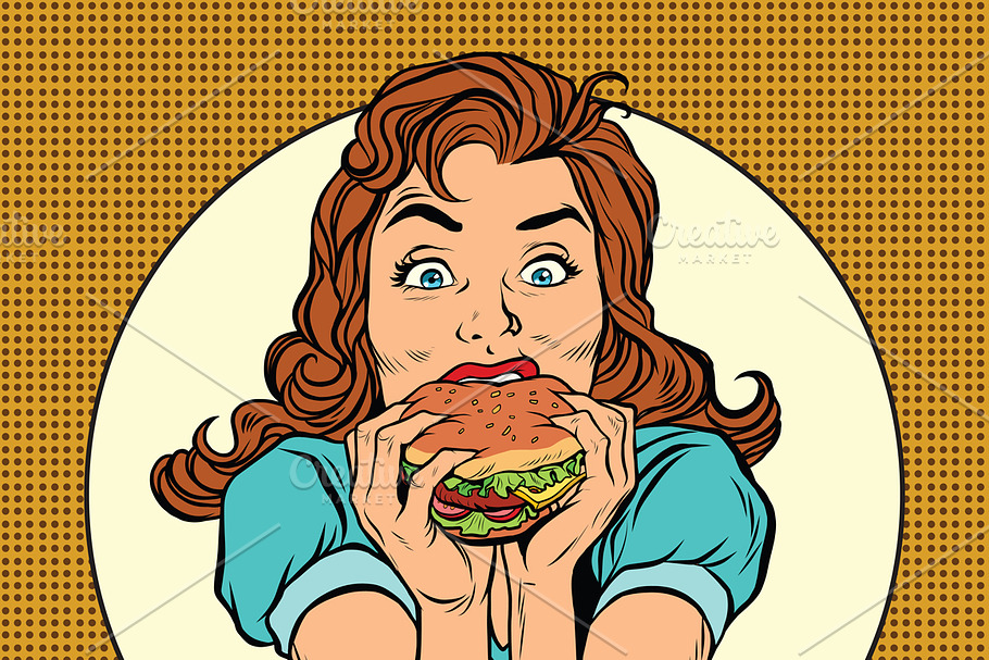 Young woman eating Burger in Illustrations - product preview 8