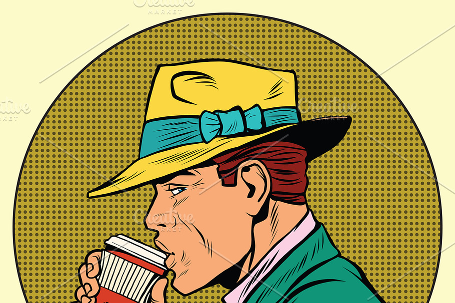 Retro man drinking coffee in Illustrations - product preview 8