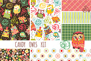 Candy owls kit. Patterns & Clipart