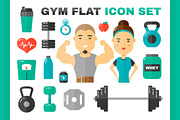 Gym flat vector illustration set