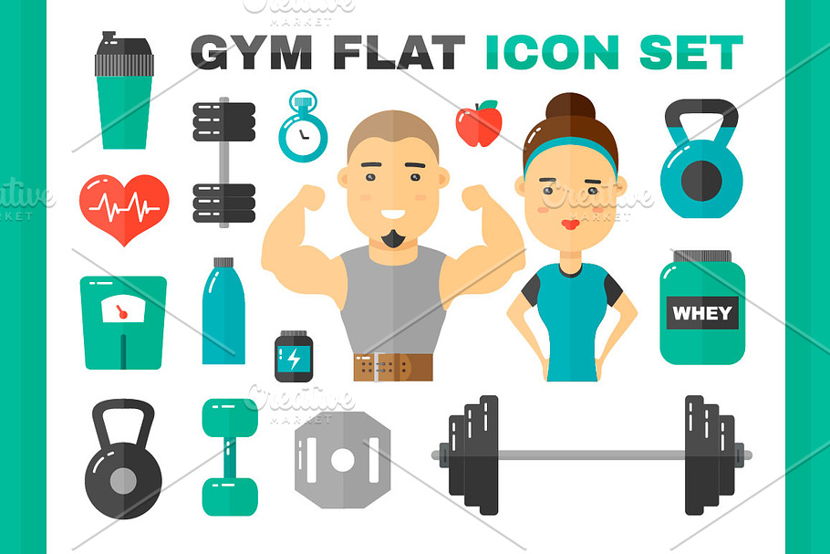 Gym flat vector illustration set in Illustrations - product preview 8