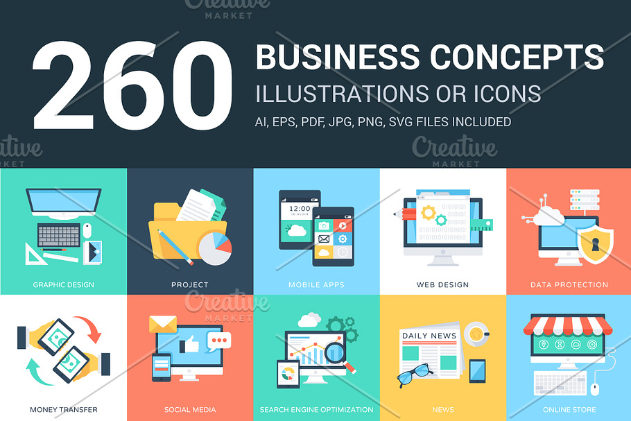 260 Business Concept Illustrations