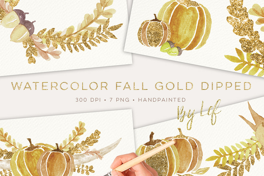 Fall Gold Dipped Watercolor Graphics in Illustrations - product preview 8