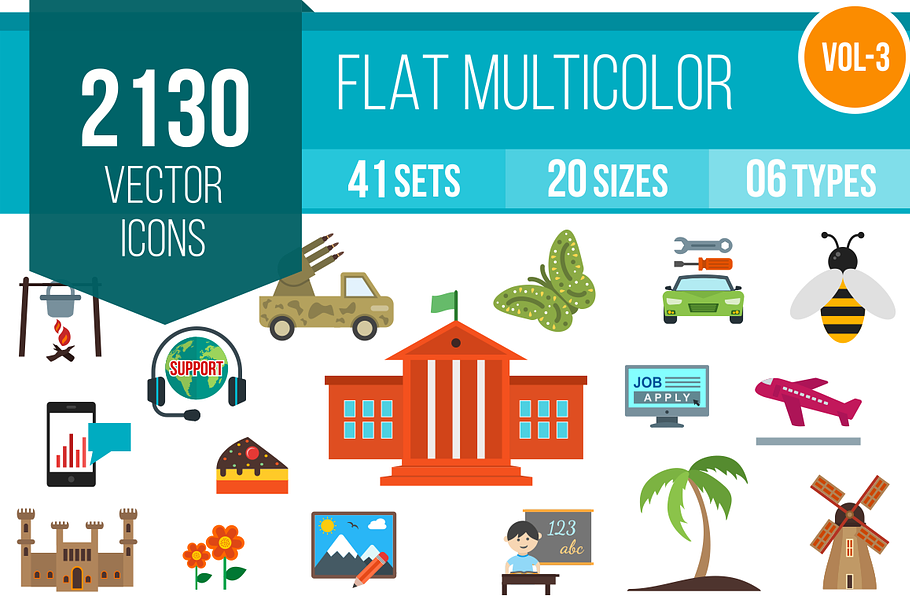 2130 Flat Multicolor Icons (V3) in Graphics - product preview 8