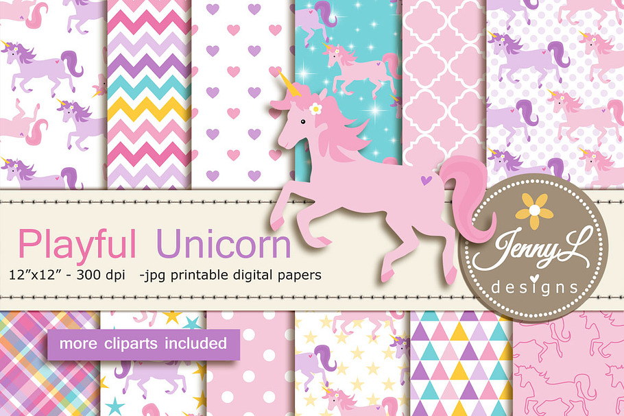 Unicorn Digital Papers & Clipart in Patterns - product preview 8