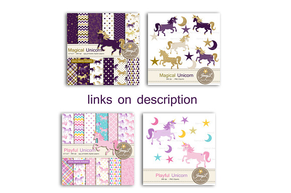 Unicorn Digital Papers & Clipart in Patterns - product preview 5