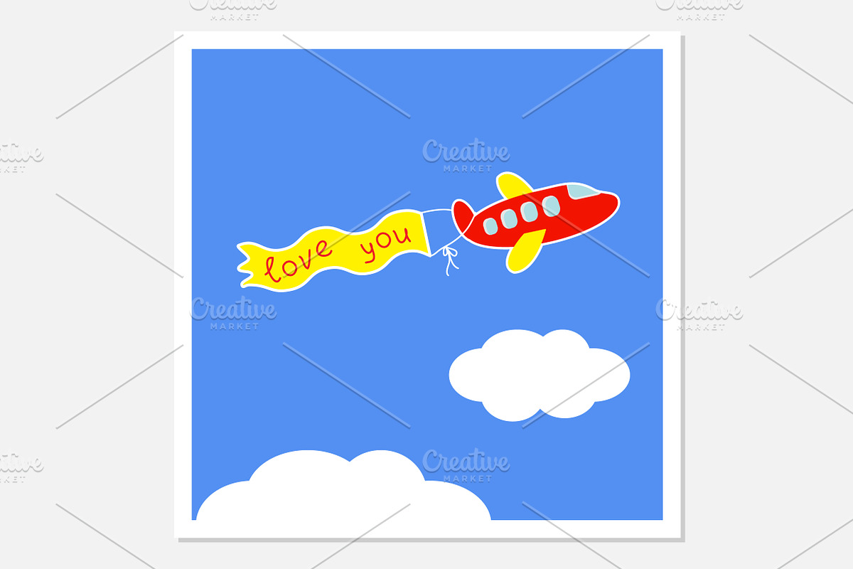 Cartoon plane. Love greeting cards. in Illustrations - product preview 8