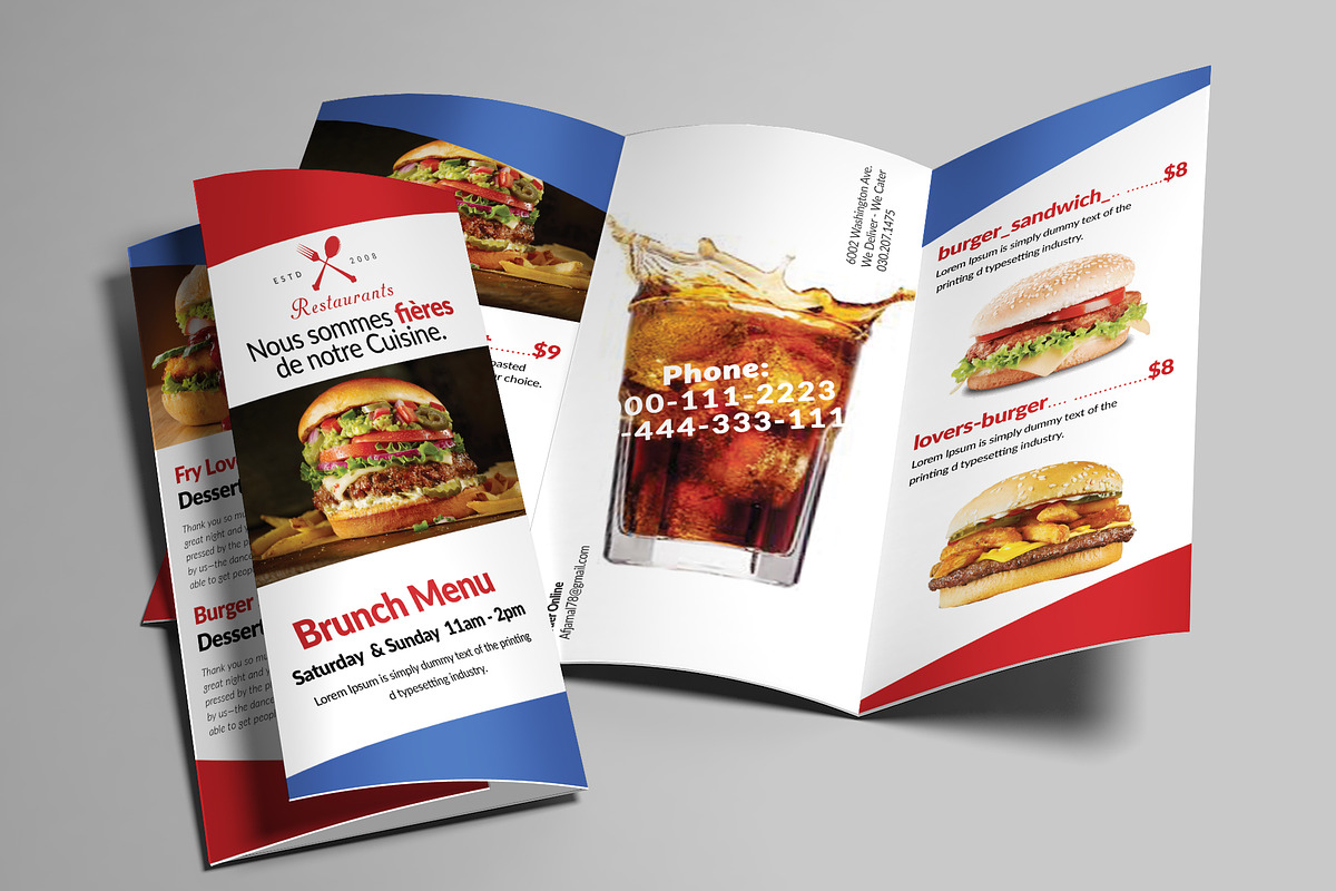 Fast Food Menu Trifold Brochure in Brochure Templates - product preview 8