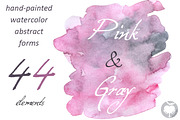 Pink & Gray - watercolor clipart