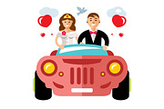 Newlyweds in a limousine