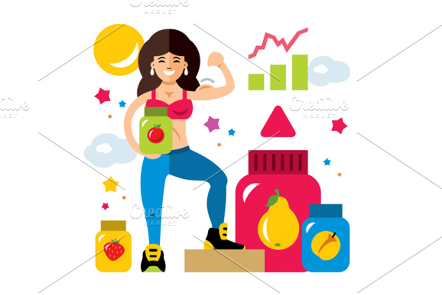 Sports nutrition and Girl in Illustrations - product preview 8
