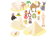 Egypt icons set, cartoon style