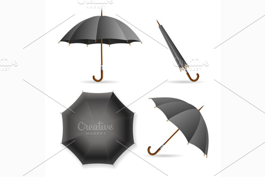 Black Umbrella Template Set. in Objects - product preview 8