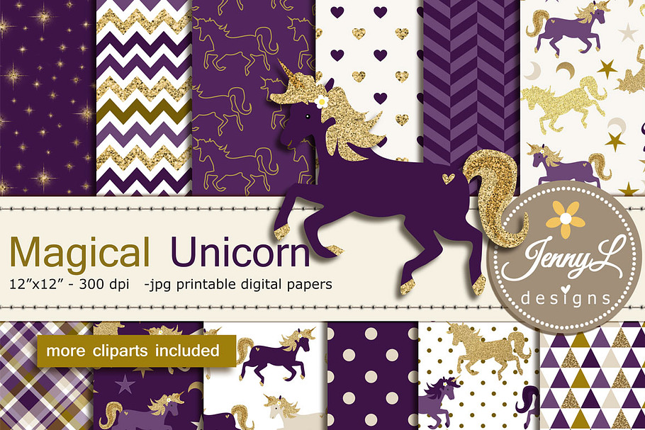 Unicorn Digital Papers & Clipart