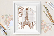 Sketch Eiffel Tower in Paris, France