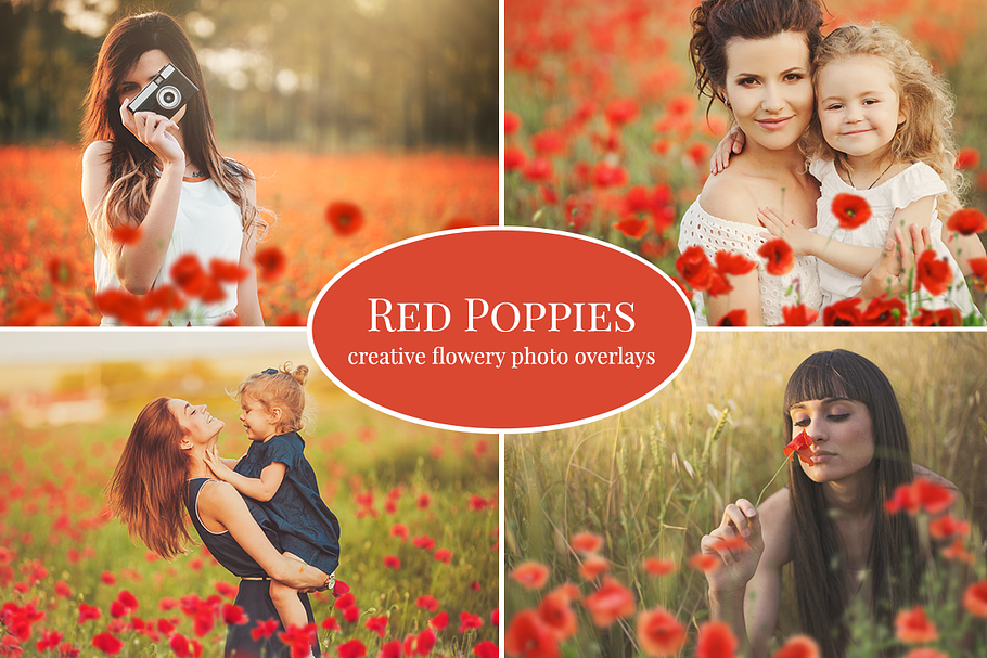 "Red Poppies" photo overlays set