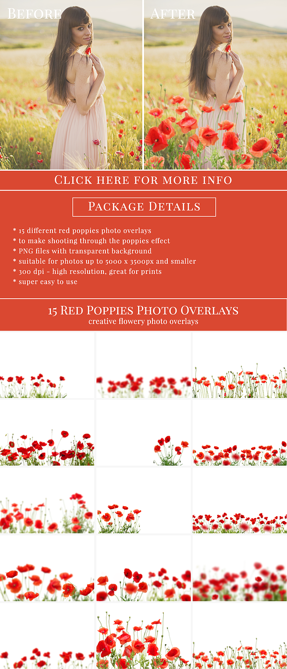 "Red Poppies" photo overlays set in Objects - product preview 5