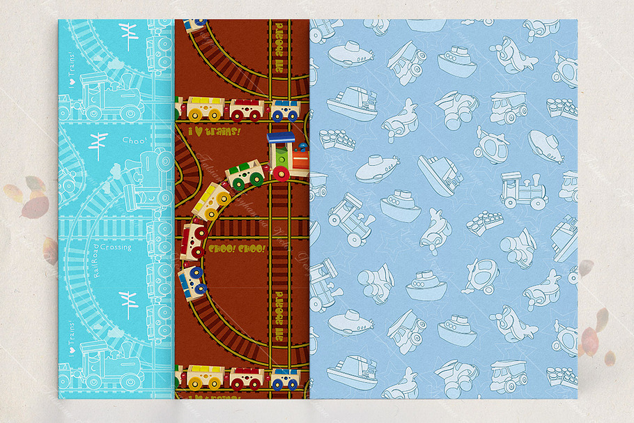 Set of seamless patterns with toys in Illustrations - product preview 8