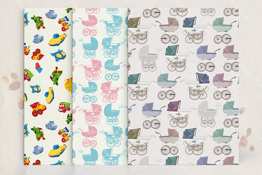 Set of seamless patterns with buggy in Illustrations - product preview 8