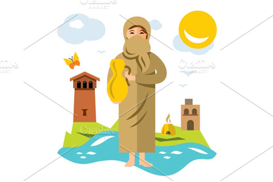 Muslim woman with jug of water in Illustrations - product preview 8