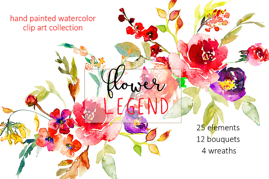 Watercolor Red Peony Flowers Clipart