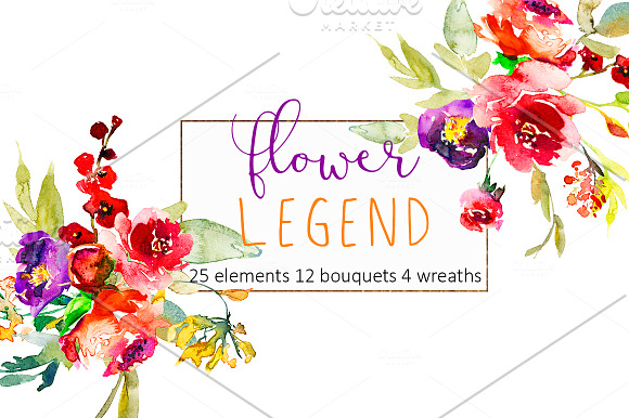 Watercolor Red Peony Flowers Clipart in Illustrations - product preview 1