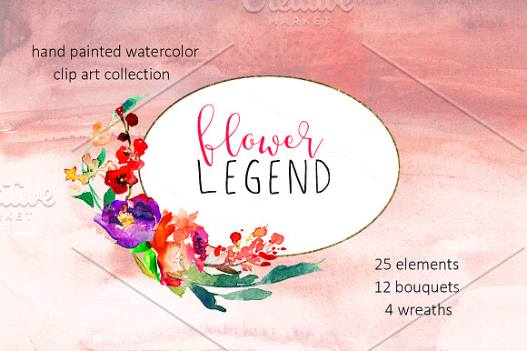 Watercolor Red Peony Flowers Clipart in Illustrations - product preview 4