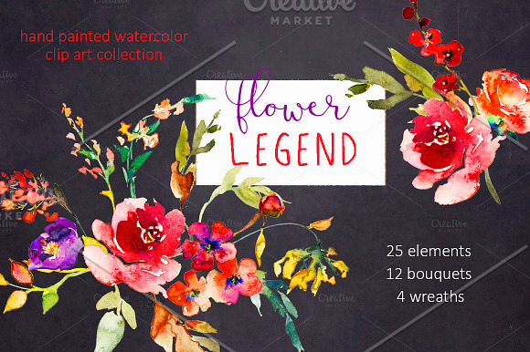 Watercolor Red Peony Flowers Clipart in Illustrations - product preview 12