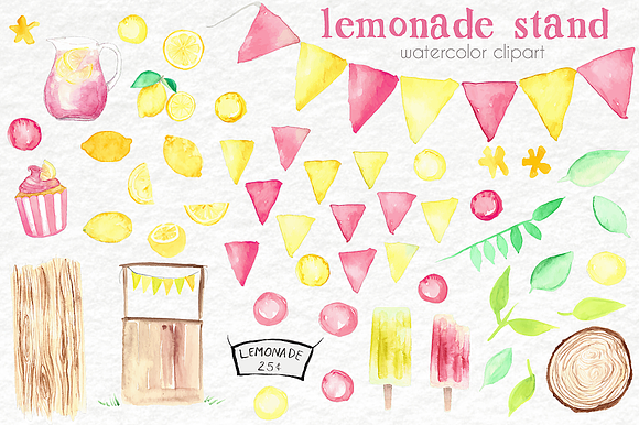 Watercolor Clip Art - Lemonade Stand in Illustrations - product preview 1