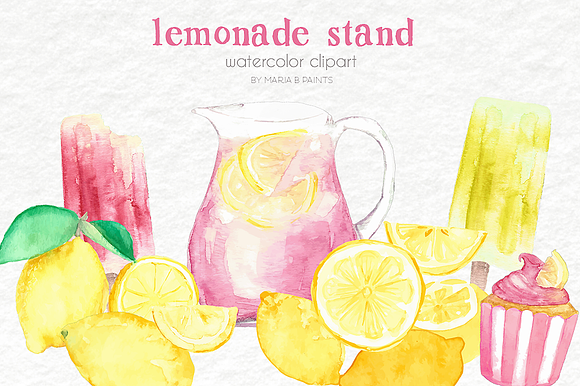 Watercolor Clip Art - Lemonade Stand in Illustrations - product preview 2