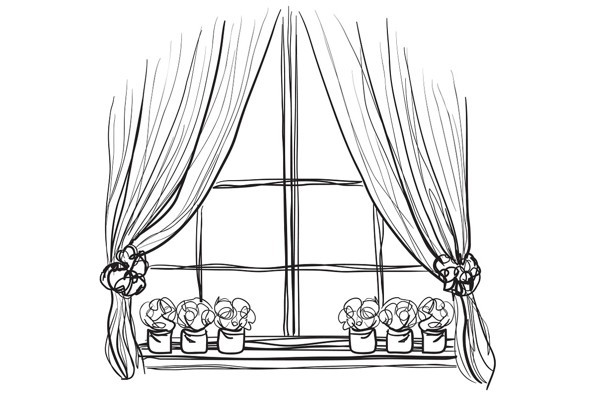 Windows sketch with curtains in Illustrations - product preview 8