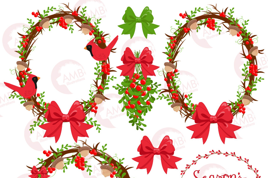 Christmas Wreaths Clipart 1422 in Illustrations - product preview 8