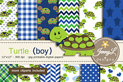 Turtle Boy Digital papers & Clipart