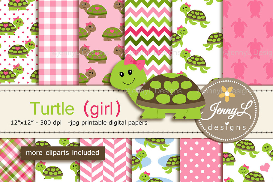 Turtle Girl Digital Paper & clipart in Patterns - product preview 8