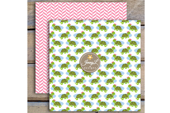 Turtle Girl Digital Paper & clipart in Patterns - product preview 4