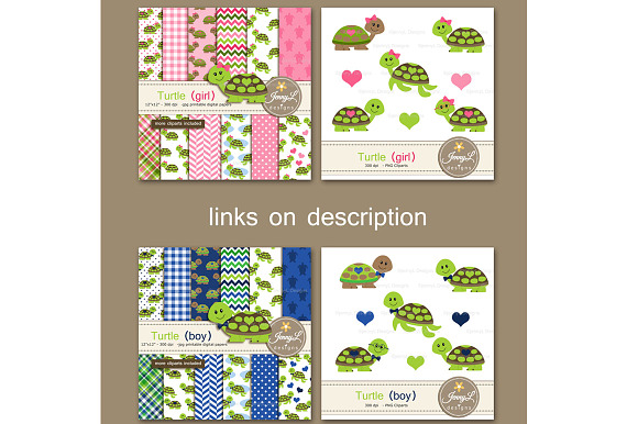 Turtle Girl Digital Paper & clipart in Patterns - product preview 5