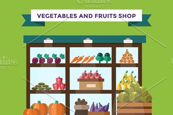 Fruit and vegetables shop vector