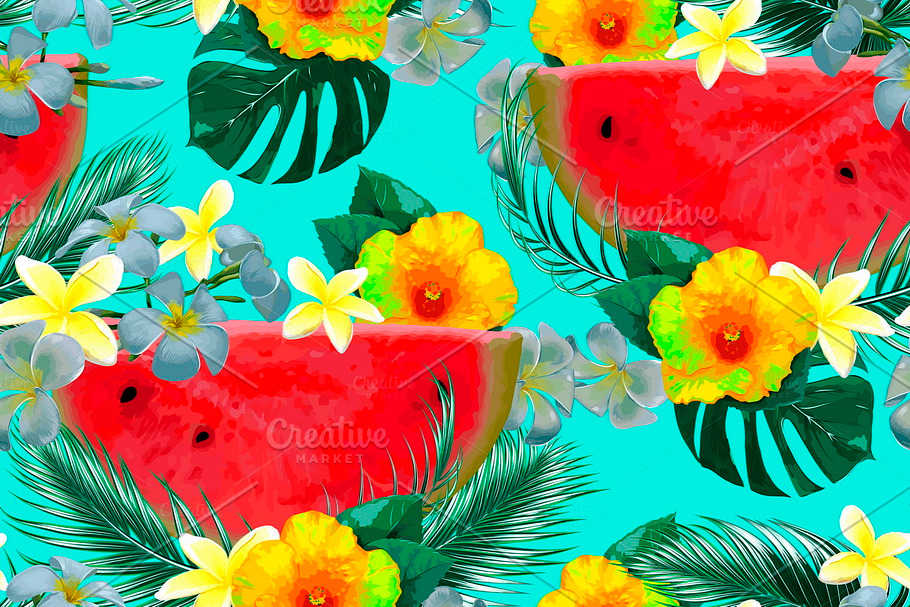 Watermelons,tropical flowers pattern in Patterns - product preview 8