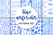 Blue Watercolor - Patterns Set