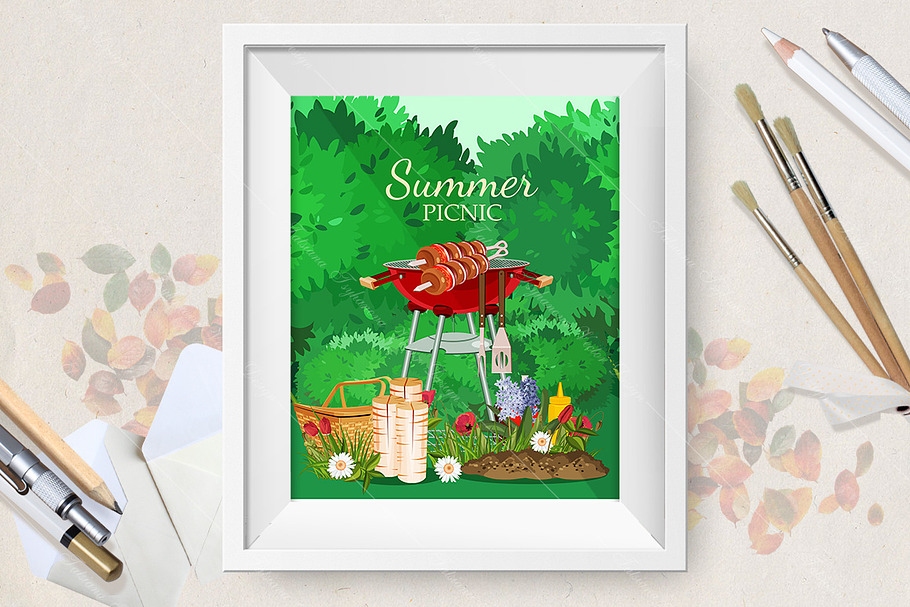 Vector poster of family picnic in Illustrations - product preview 8