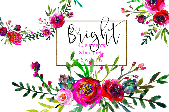 Bright Purple Watercolor Flowers in Illustrations - product preview 1